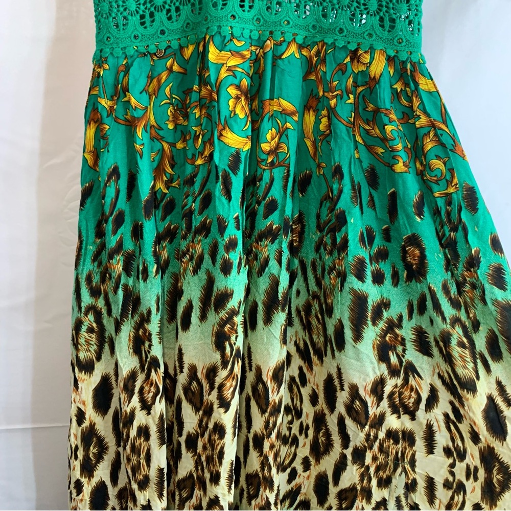 NWT Fashion Nova Holy Slit Spaghetti Strap Maxi Green Mixed Print Dress, size M - Picture 8 of 16